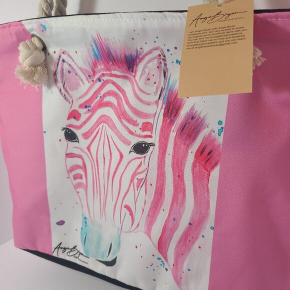 Pink Zebra Tote Bag by Angie Bryan Creations – Rope Handles - Picture 2 of 10